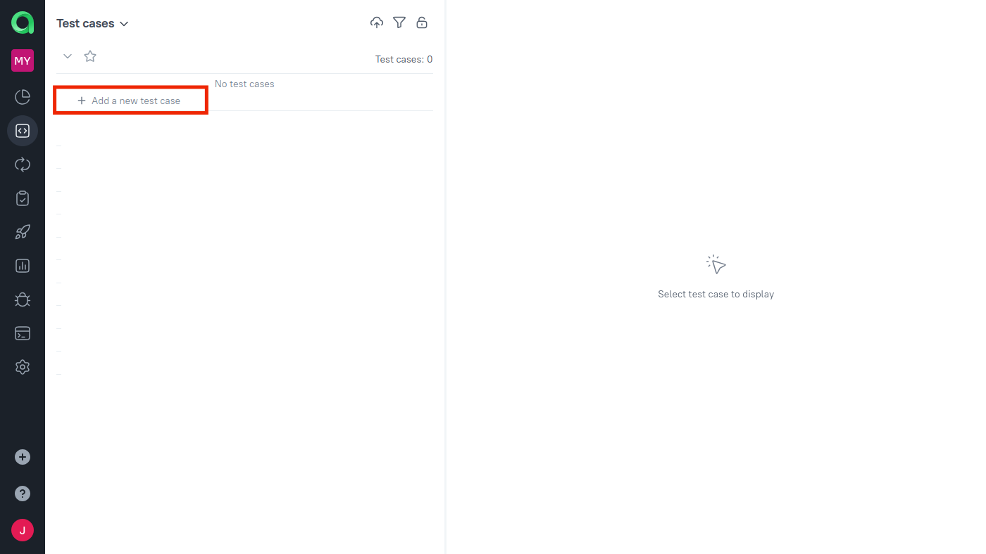 Поле для создания нового тест-кейса находится в верхней части страницы.