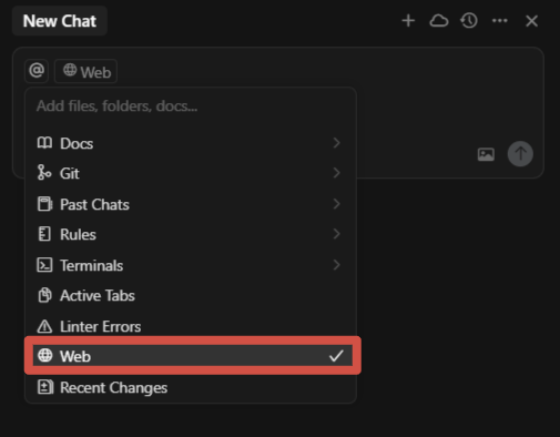 Cursor IDE: поиcк информации в интернете