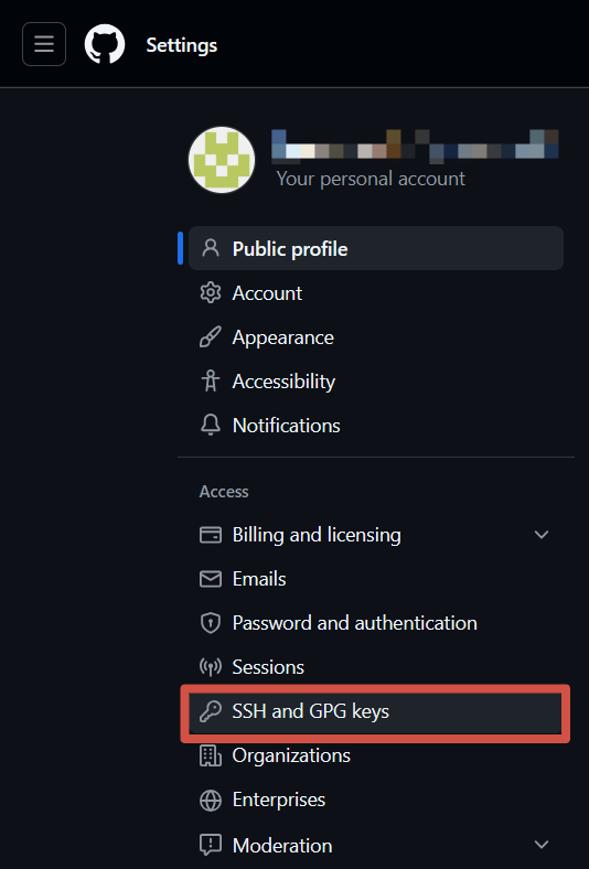 Добавление ключа в нстройках профиля GitHub